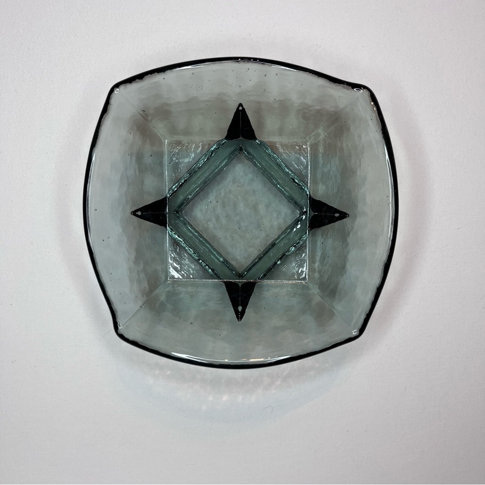 Authentic Fire & Light Recycled Glass Art Jewelry Cache Tray Dish Twilight 4”x4” - Picture 3 of 10